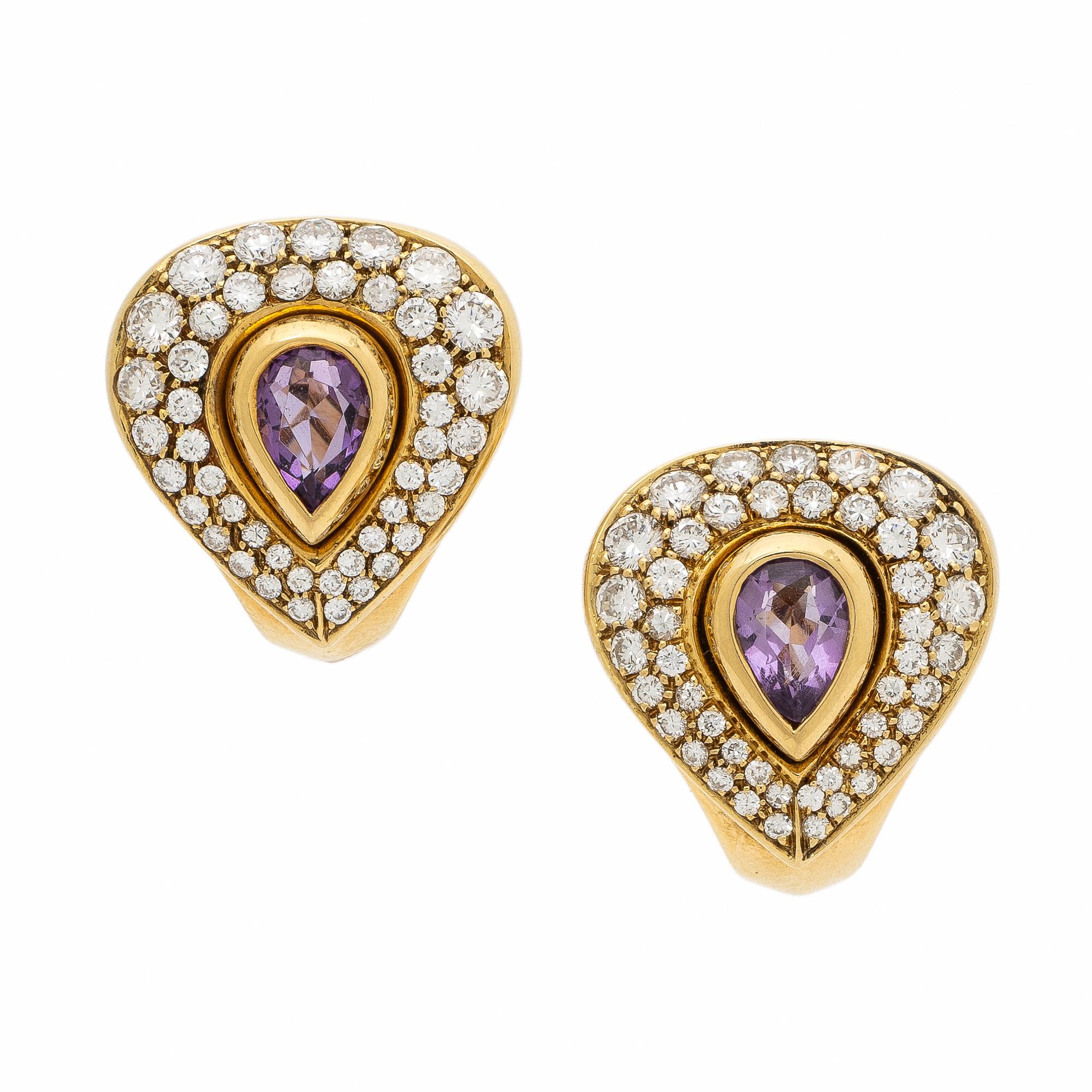 Cartier, Amethyst, Diamond, and Yellow Gold Earrings
