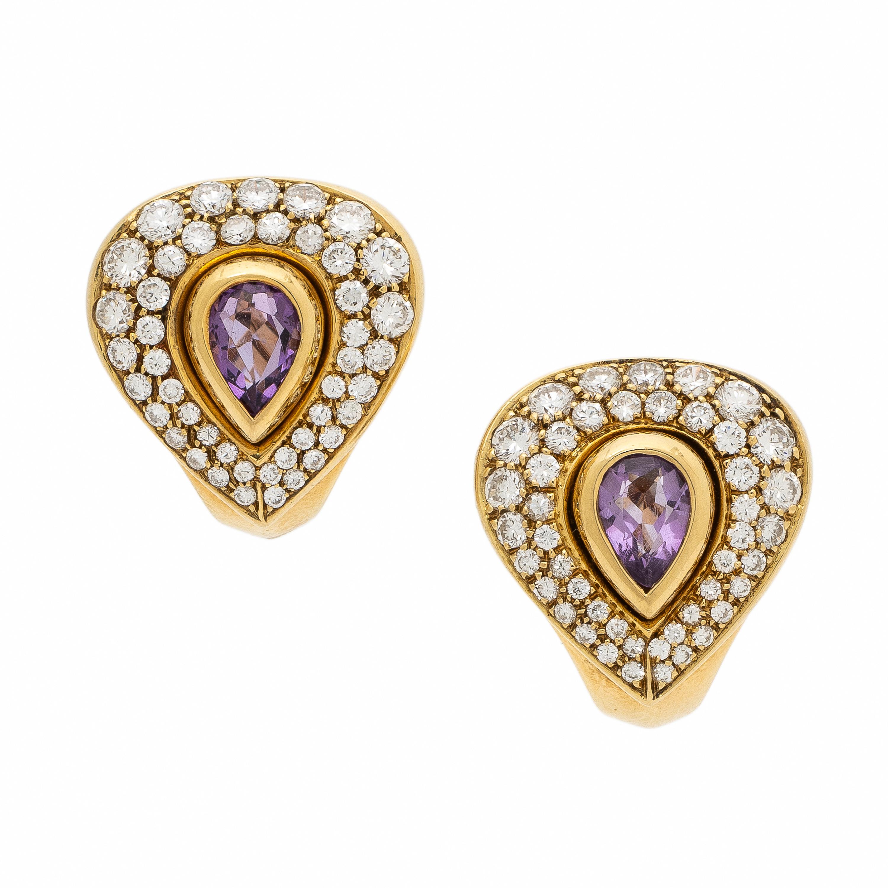 Cartier, Amethyst, Diamond, and Yellow Gold Earrings