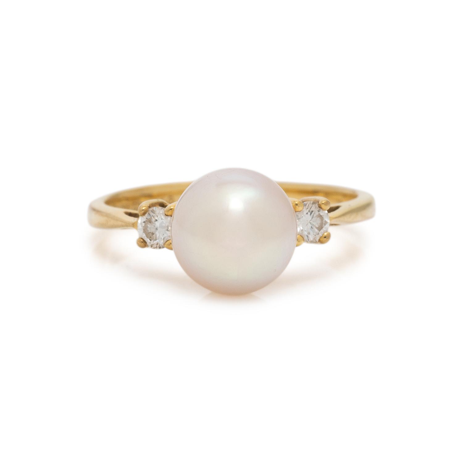 TIFFANY & CO., CULTURED PEARL AND DIAMOND RING