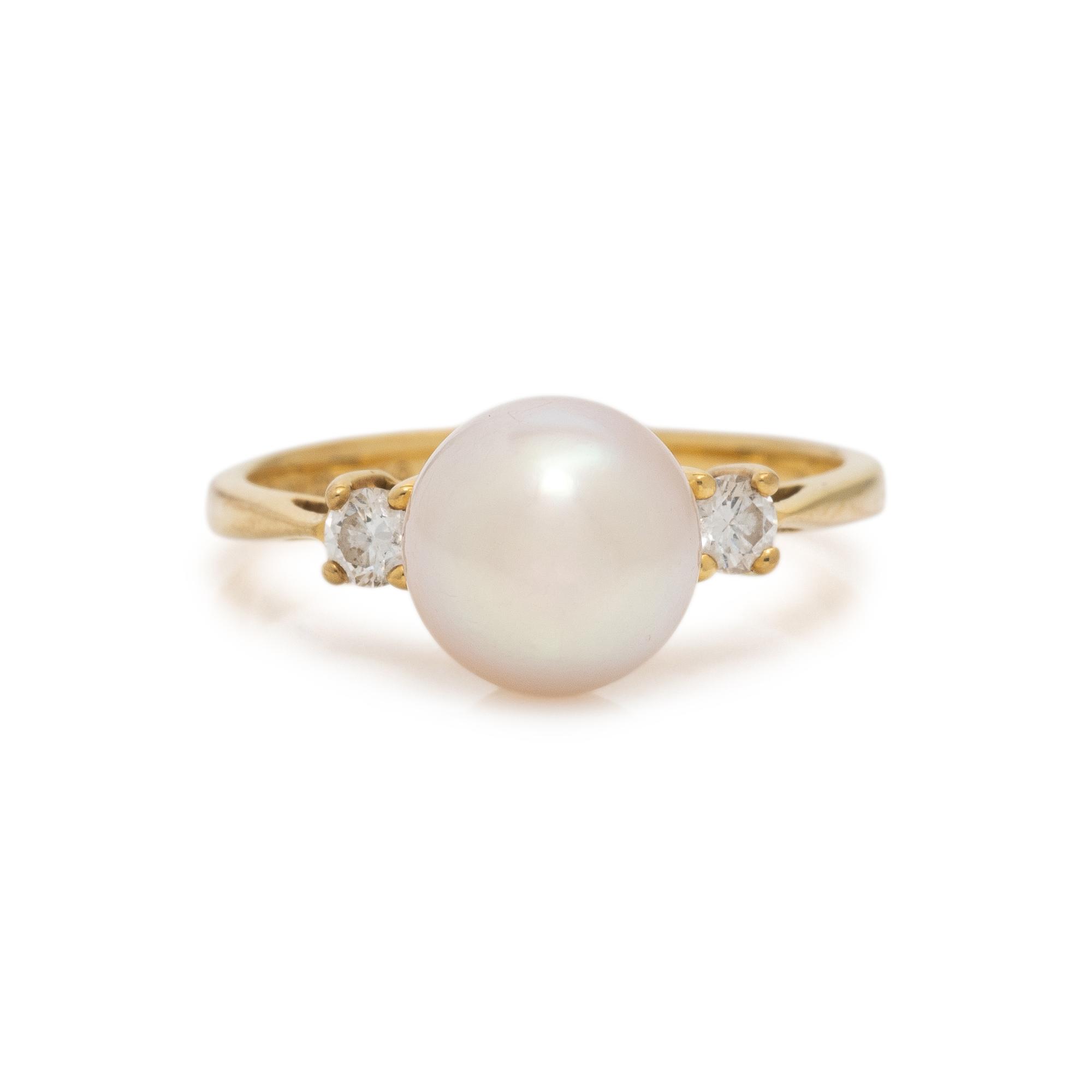 TIFFANY & CO., CULTURED PEARL AND DIAMOND RING
