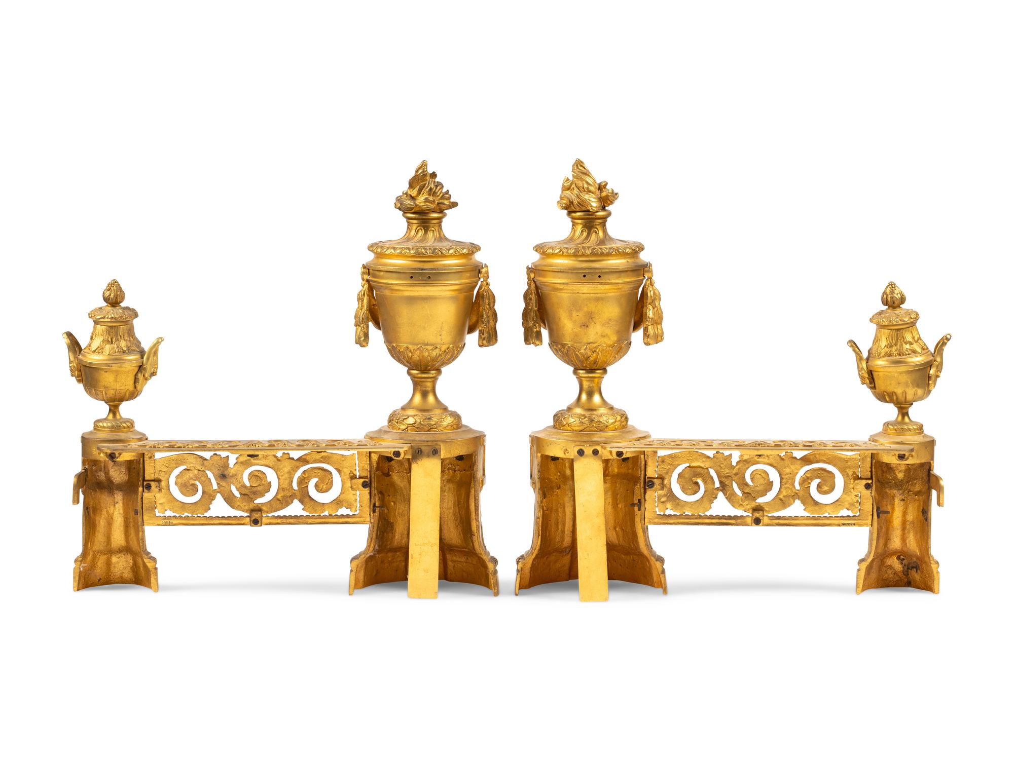A Pair of Louis XVI Style Gilt Bronze Chenets