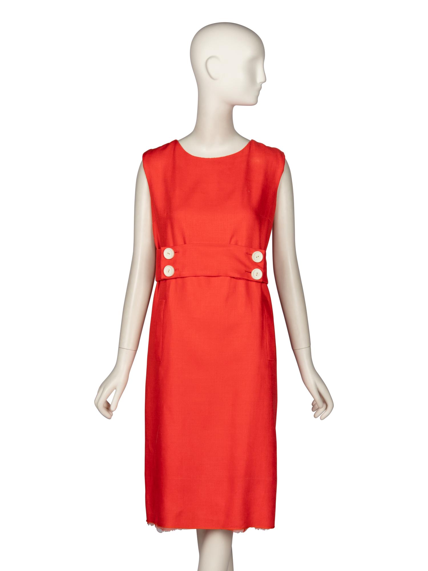 Norman Norell, Coral Linen Dress, 1960's