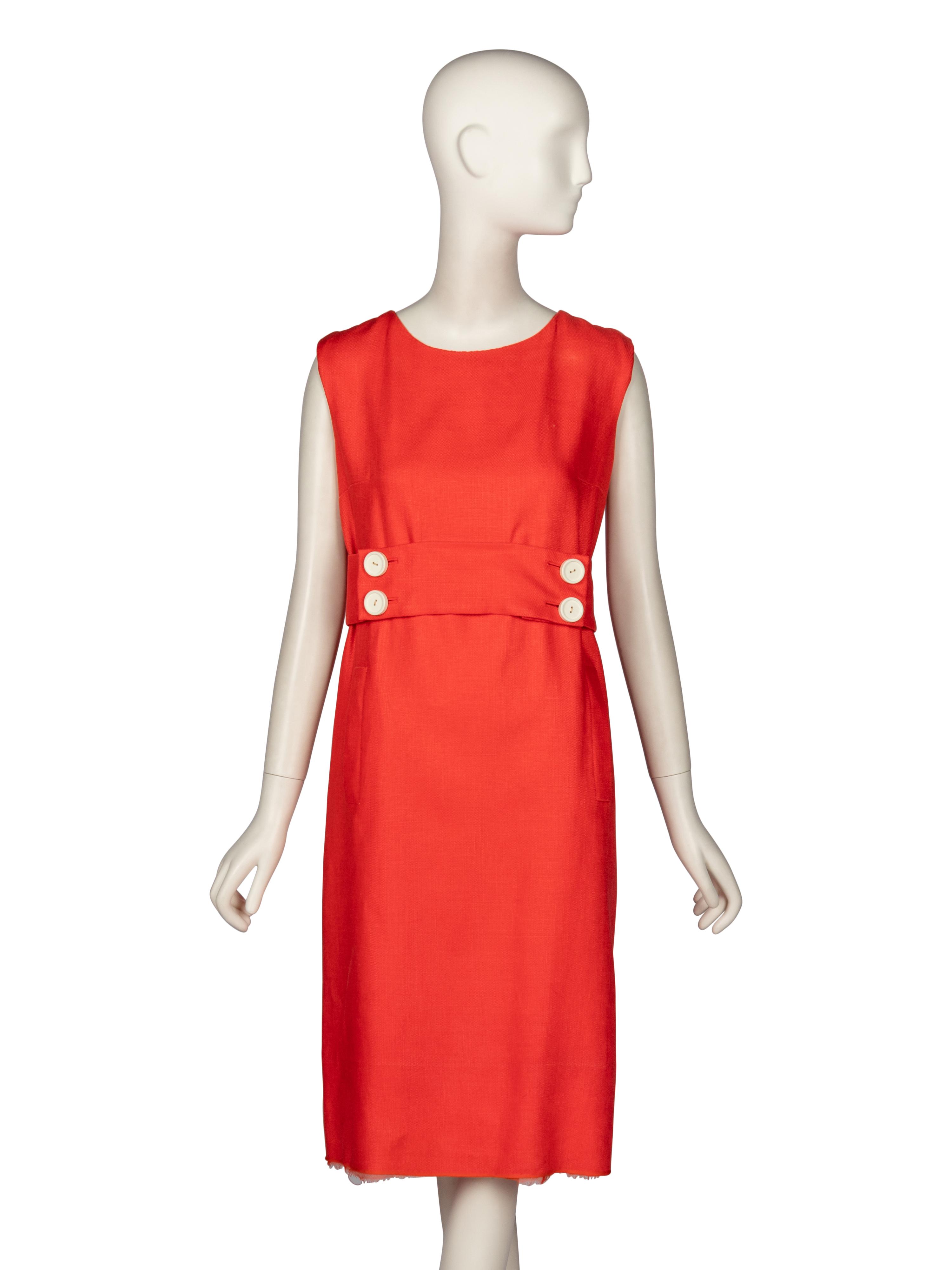 Norman Norell, Coral Linen Dress, 1960's