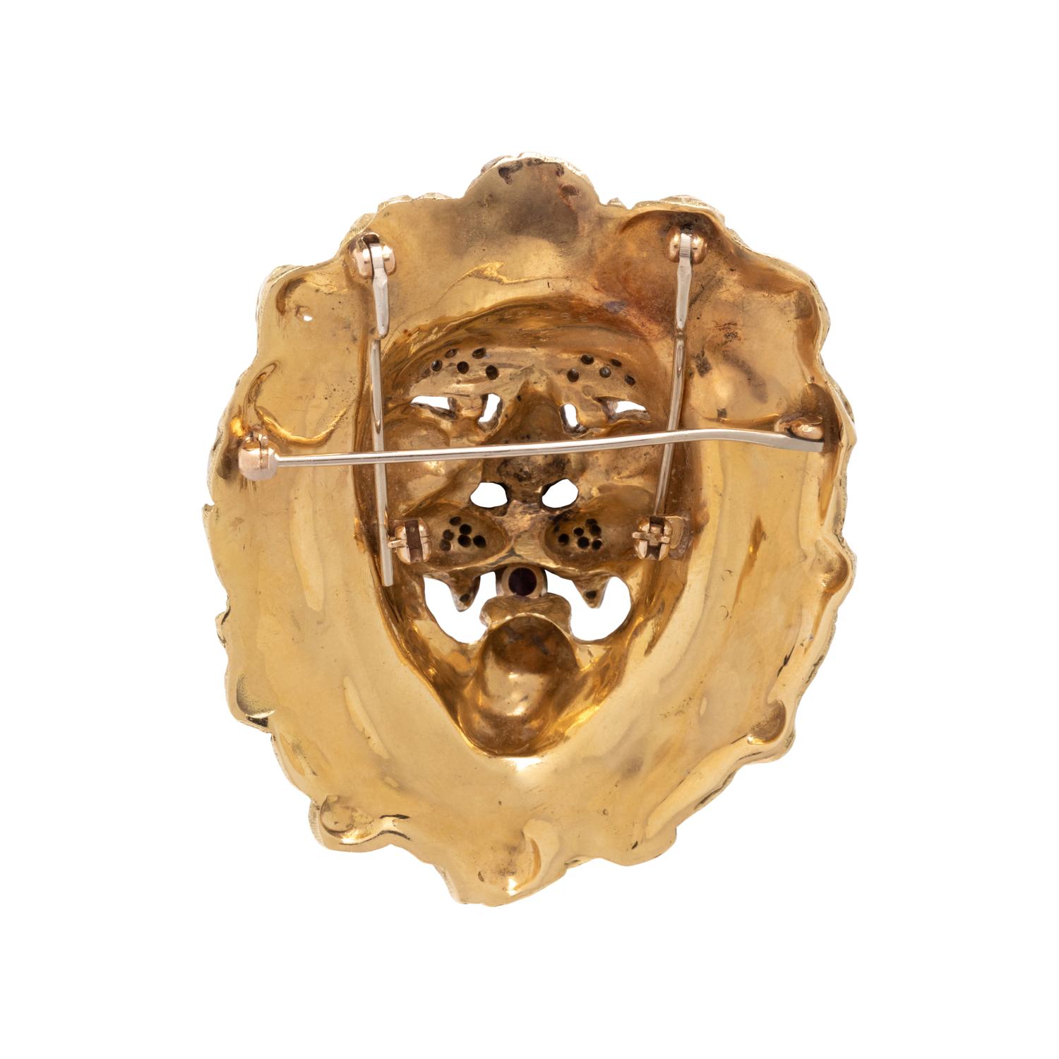 BICOLOR GOLD AND MULTIGEM LION BROOCH
