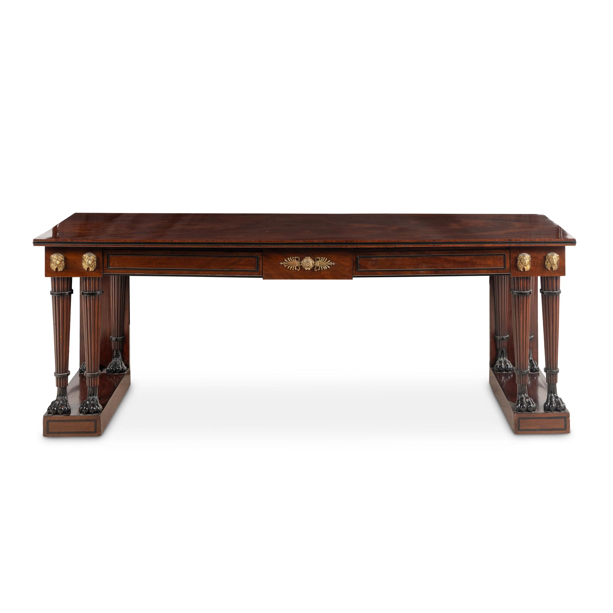 A Regency Part Ebonized and Ormolu-Mounted Mahogany Console Table