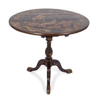 A Chinese Export Gilt-Decorated Black Lacquer Tilt-Top Tripod Table — FIRST HALF-19TH CENTURY