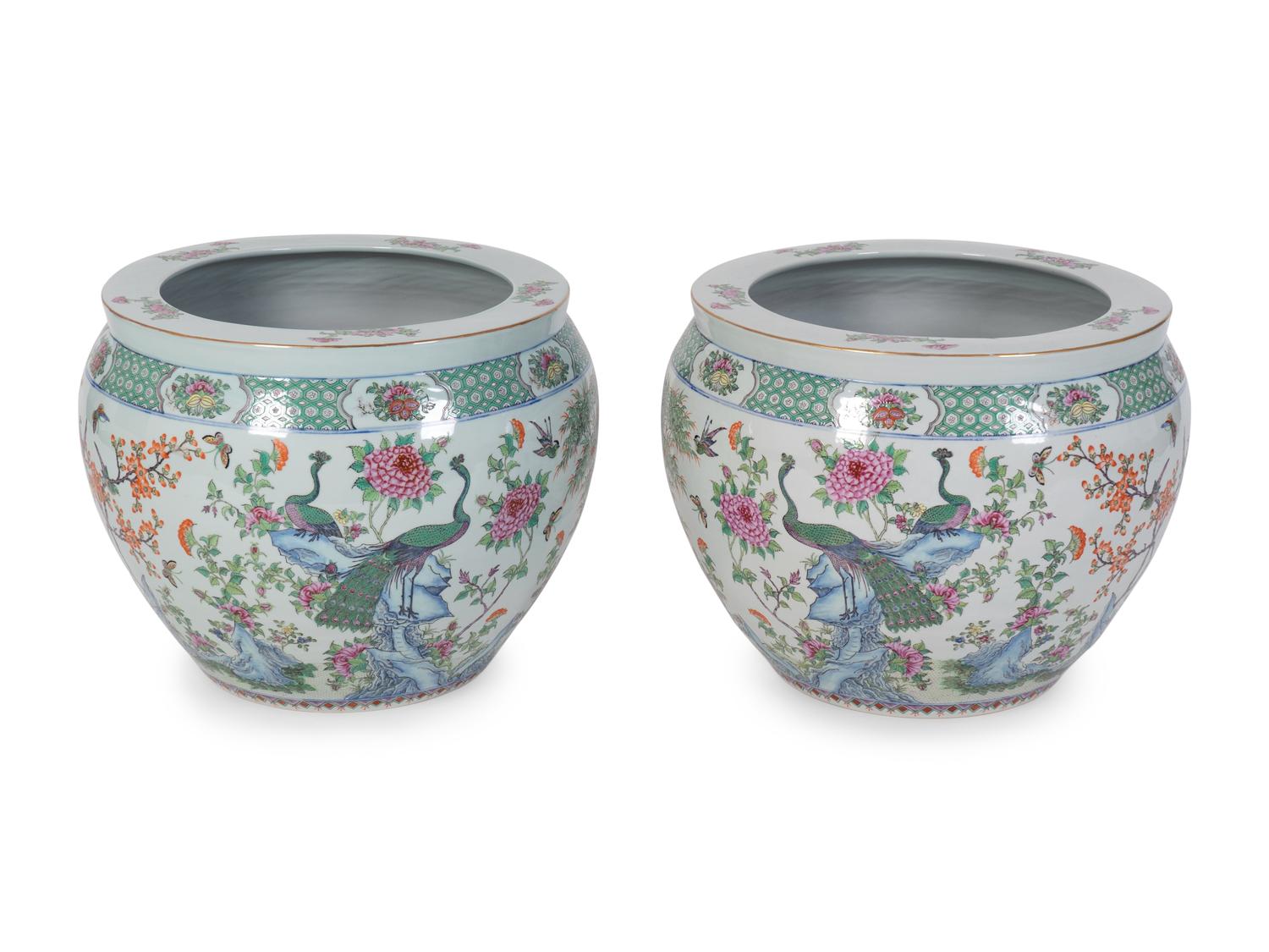 A Pair of Chinese Export Porcelain Jardinieres — 20TH CENTURY