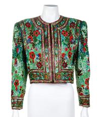 Jeanette for St. Martin Green Beaded Sequin Bolero, 1980-90s