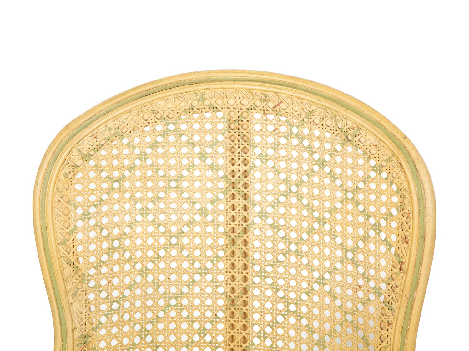 A Pair of Louis XVI Style Painted Caned Back Side Chairs with a Marble Top Gueridon