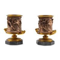 A Pair of French Gilt and Silvered Bronze Urns