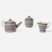 A Three-Piece Wedgwood Three Color Diceware Jasperware Tea Set UK, 19th century