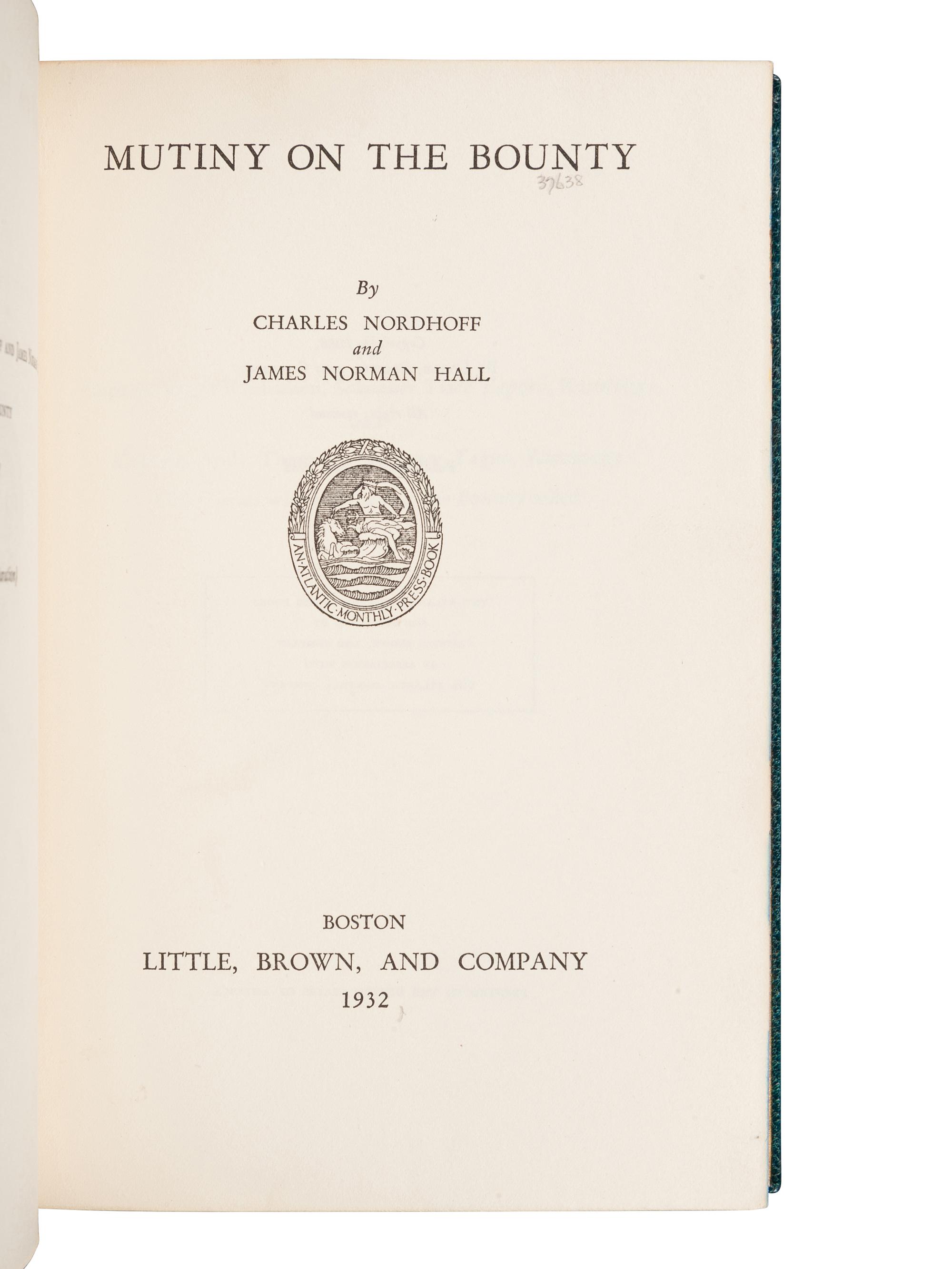 [FORE-EDGE PAINTING]. NORDHOFF, Charles (18878-1947). -- HALL, James Norman (1887-1951). Mutiny on the Bounty. Boston: Little, Brown, and Company, 1932.