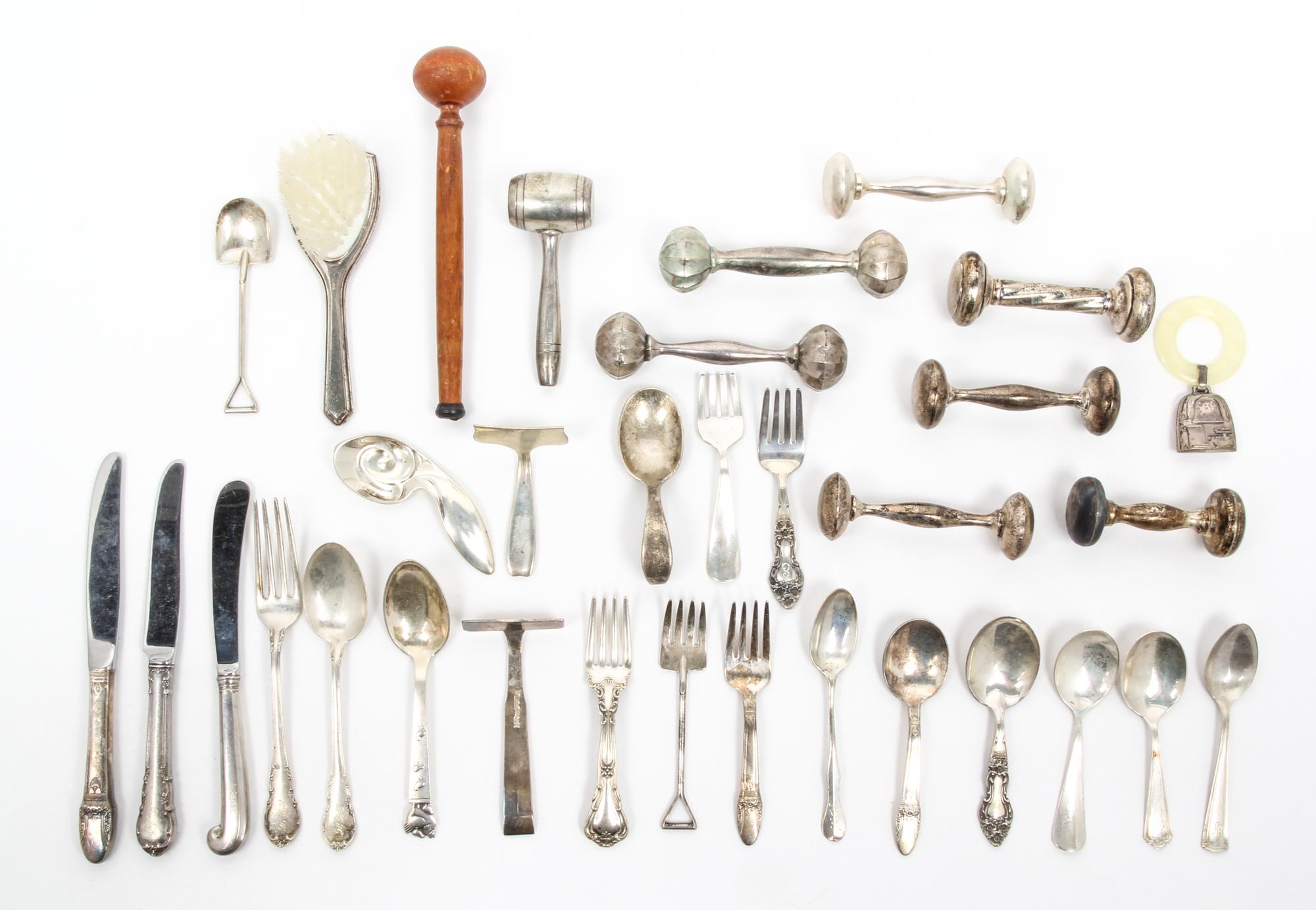 A Group of Silver Baby Articles Length of largest 5 3/4 inches. — 20TH CENTURY