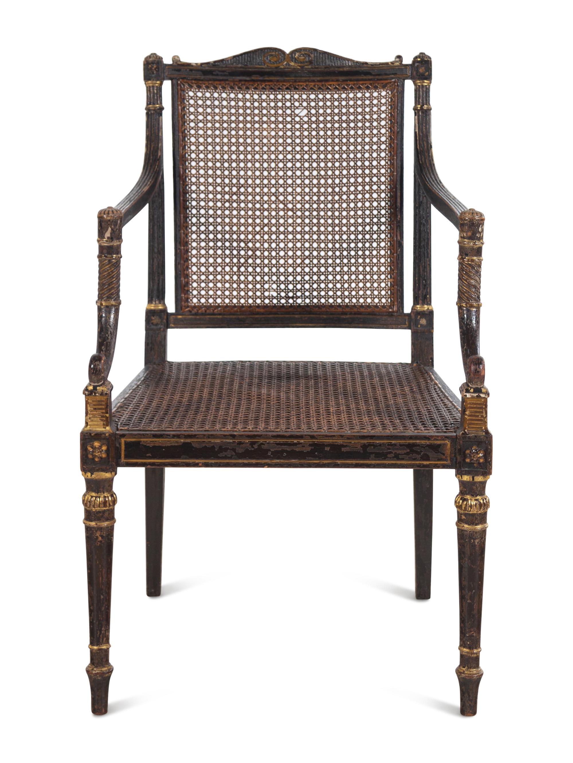 A George III Painted and Parcel-Gilt Caned Armchair