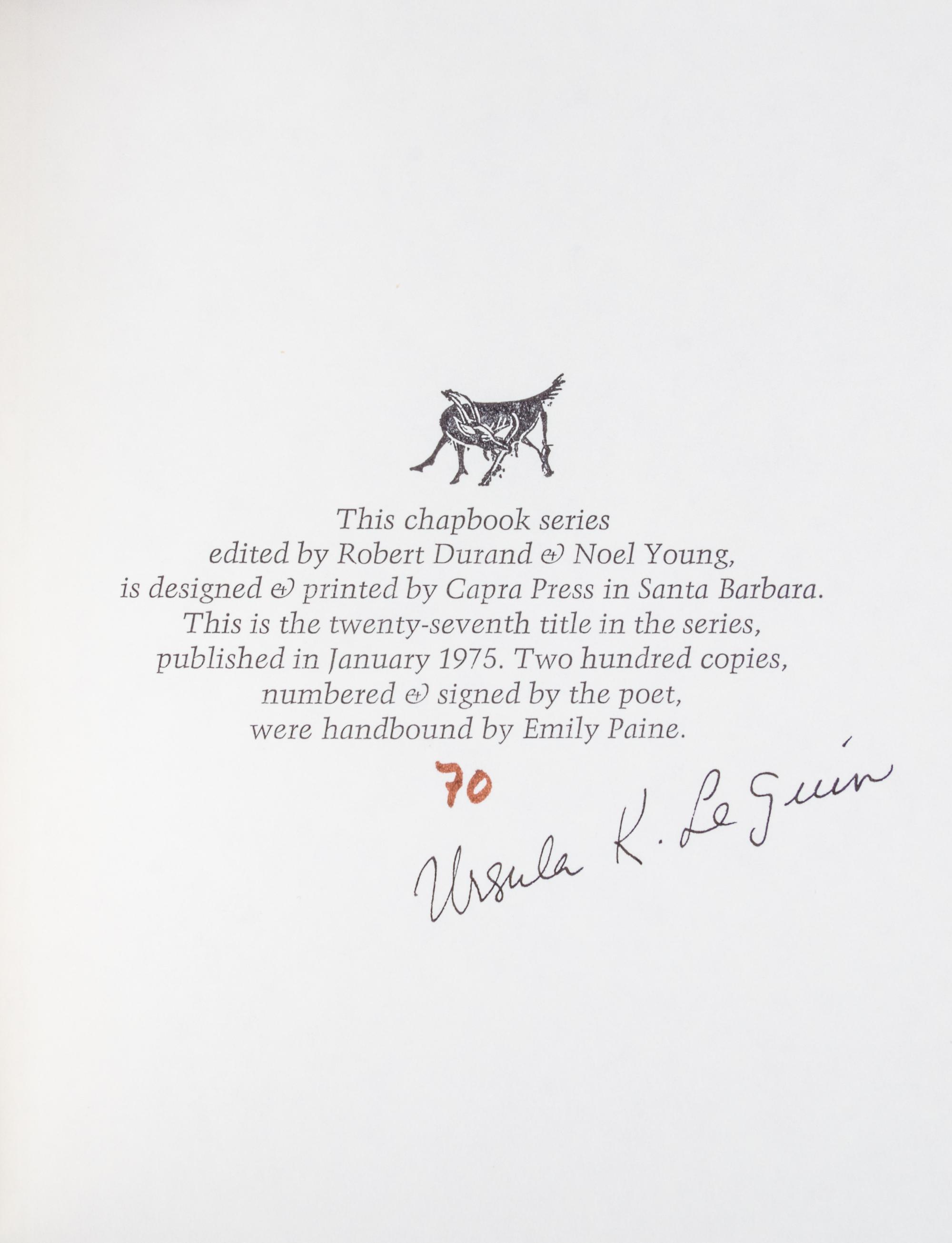 LE GUIN, Ursula K. (b.1929). A group of 7 works in 6 vols., including many Limited Editions SIGNED BY LE GUIN, & other FIRST EDITIONS.