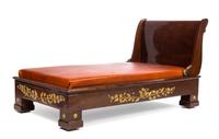 A Pair of Empire Style Gilt Metal Mounted Mahogany Daybeds Width 75 x depth 43 inches. — LATE 19TH CENTURY