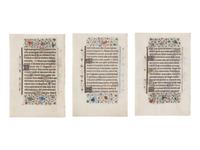 BRUGES WORKSHOP Three leaves from a Book of Hours, Use of Rome, in Latin, illuminated manuscript on parchment [Southern Netherlands, Bruges, c. 1460]