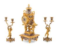 A French Gilt Bronze and Champlevé Clock Garniture Retailed by Tiffany & Co.