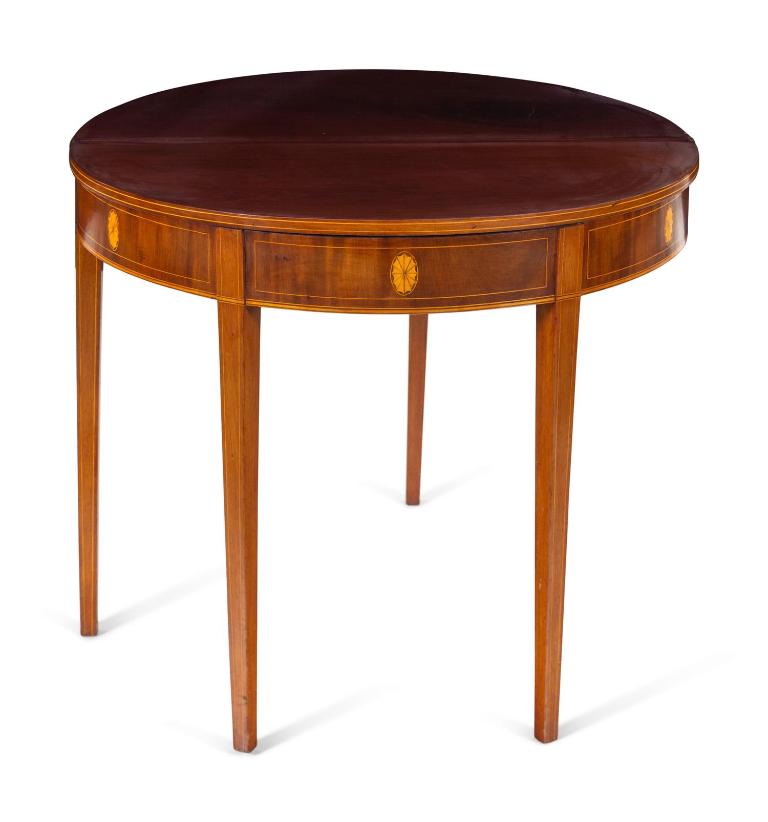A Federal Satinwood Inlaid Mahogany Flip-Top Table