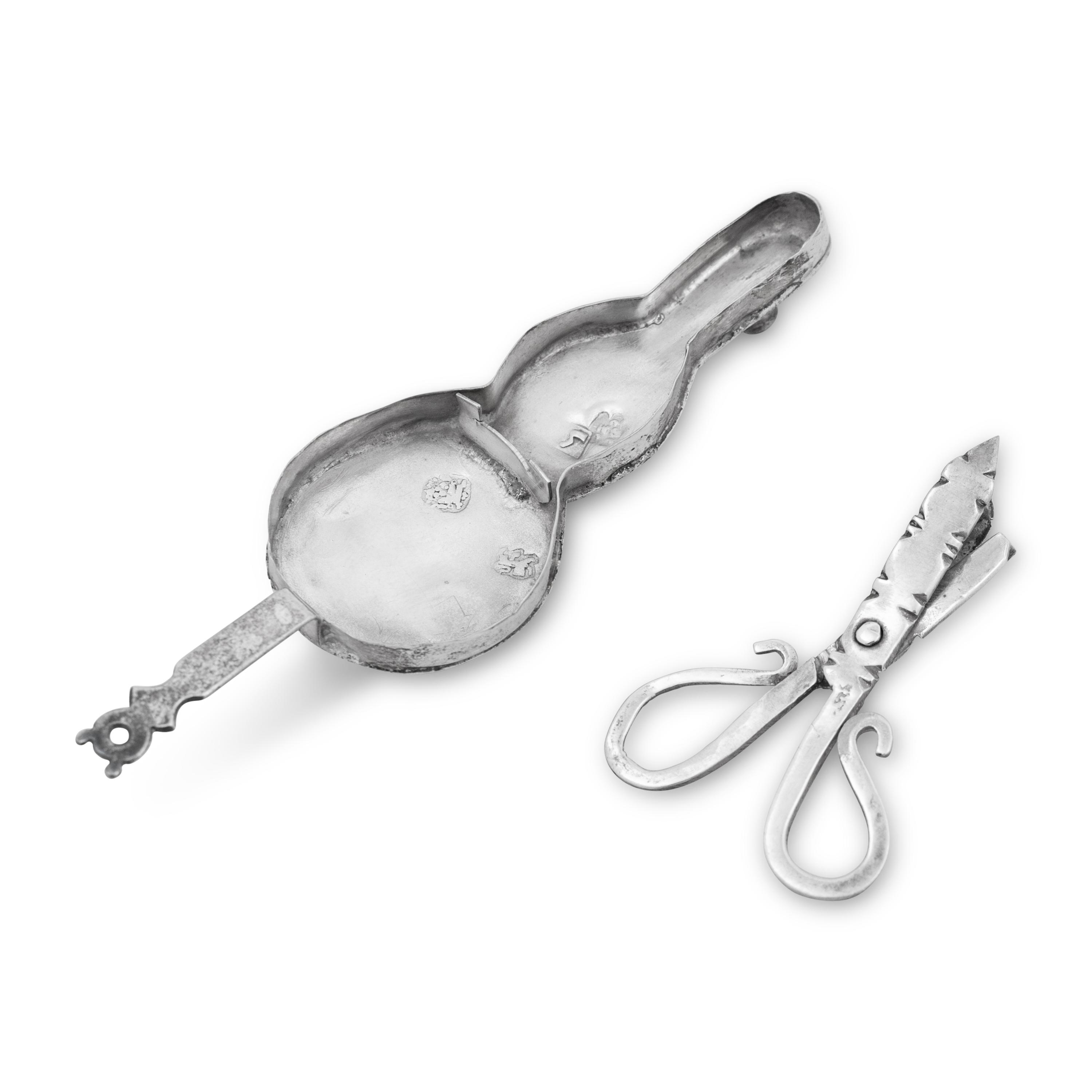 A Charles II Silver Miniature Wick Shears and Tray
