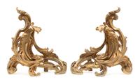 A Pair of Louis XV Style Gilt Bronze Chenets Height 17 x width 16 inches. — 19TH CENTURY