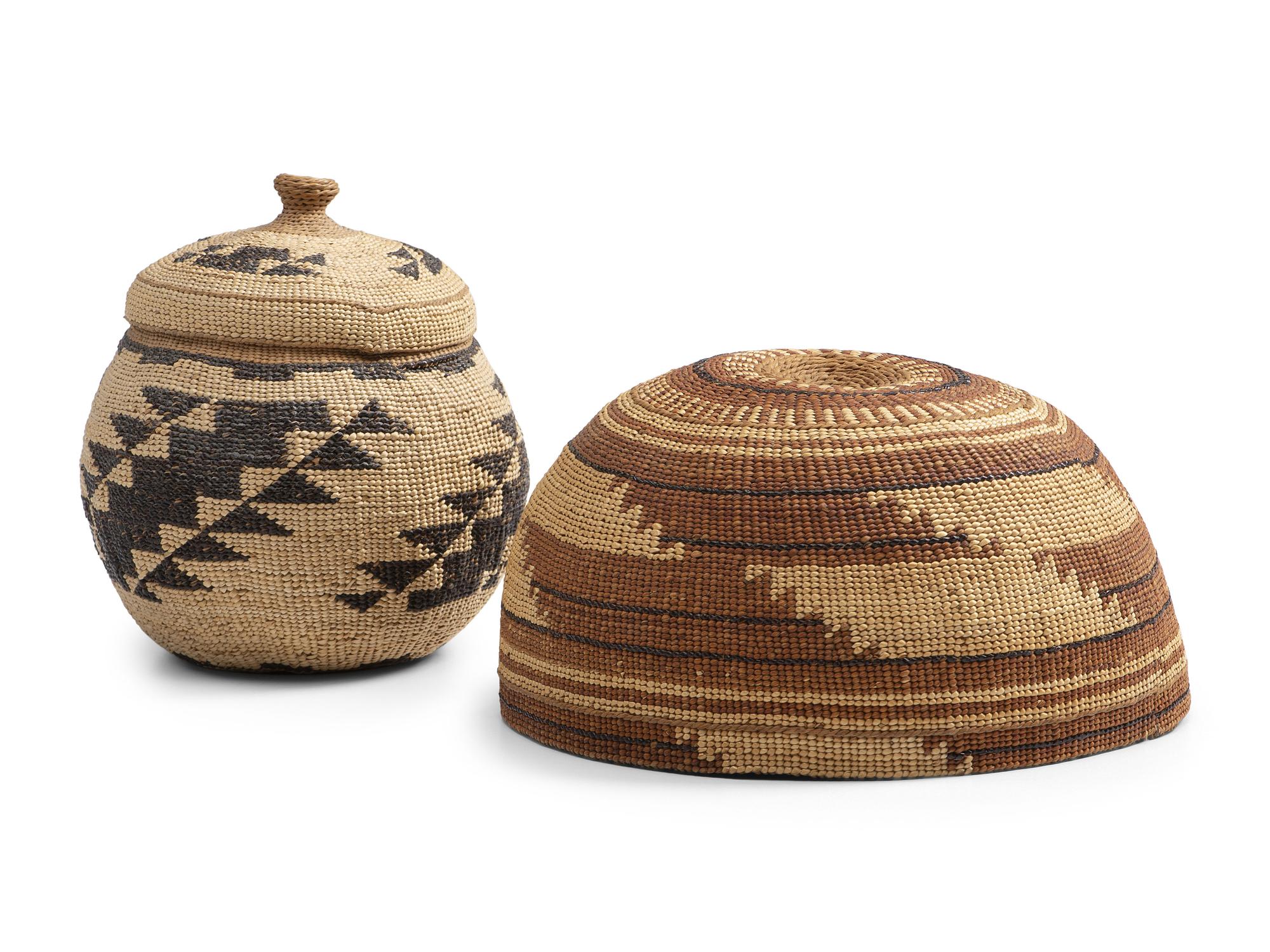 Northern California Basketry Hat and Lidded Container