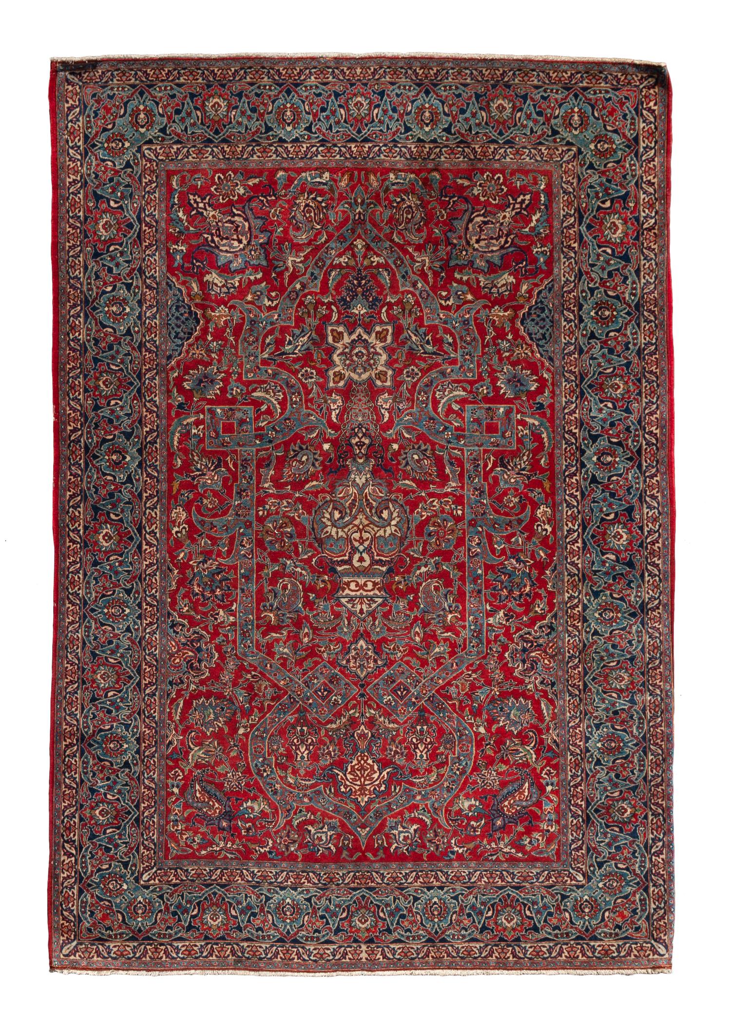 A Qum Silk Prayer Rug 7 feet x 4 feet 9 inches. — CIRCA 1950s