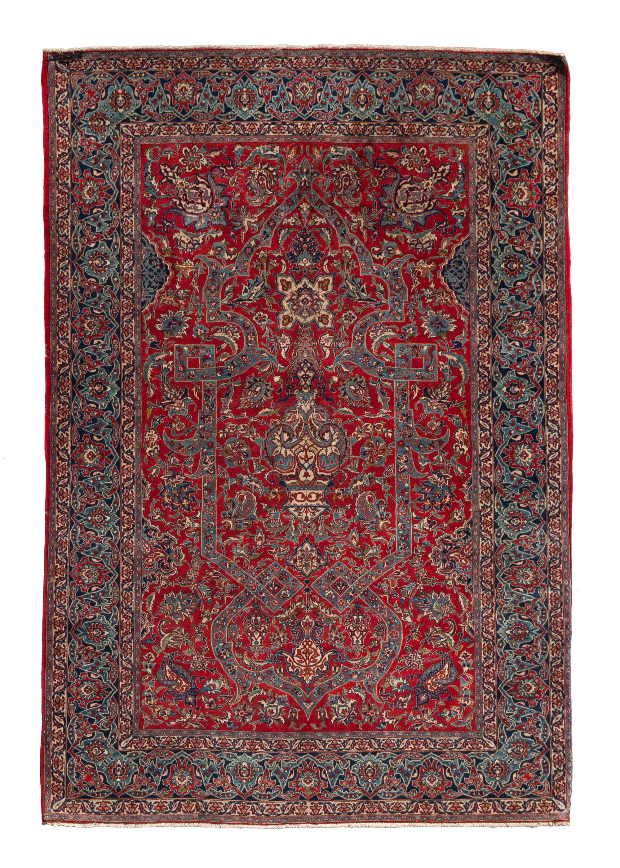 A Qum Silk Prayer Rug 7 feet x 4 feet 9 inches. — CIRCA 1950s