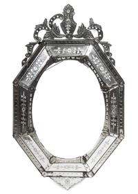 A Venetian Glass Mirror Frame Height 52 x width 32 inches. — EARLY 20TH CENTURY