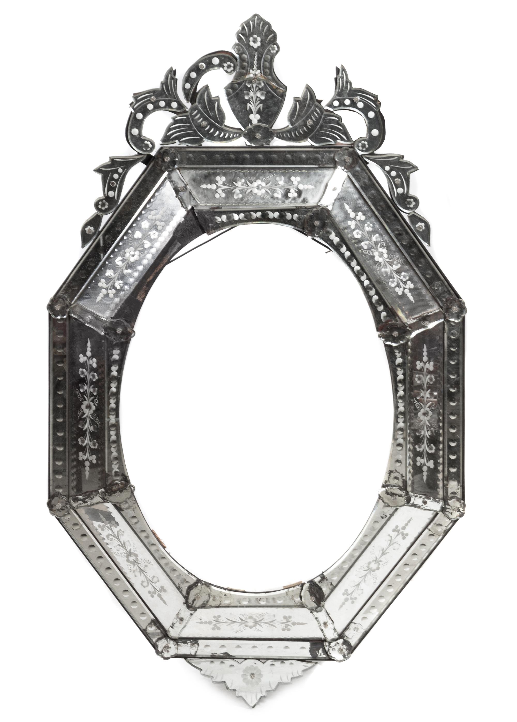 A Venetian Glass Mirror Frame Height 52 x width 32 inches. — EARLY 20TH CENTURY