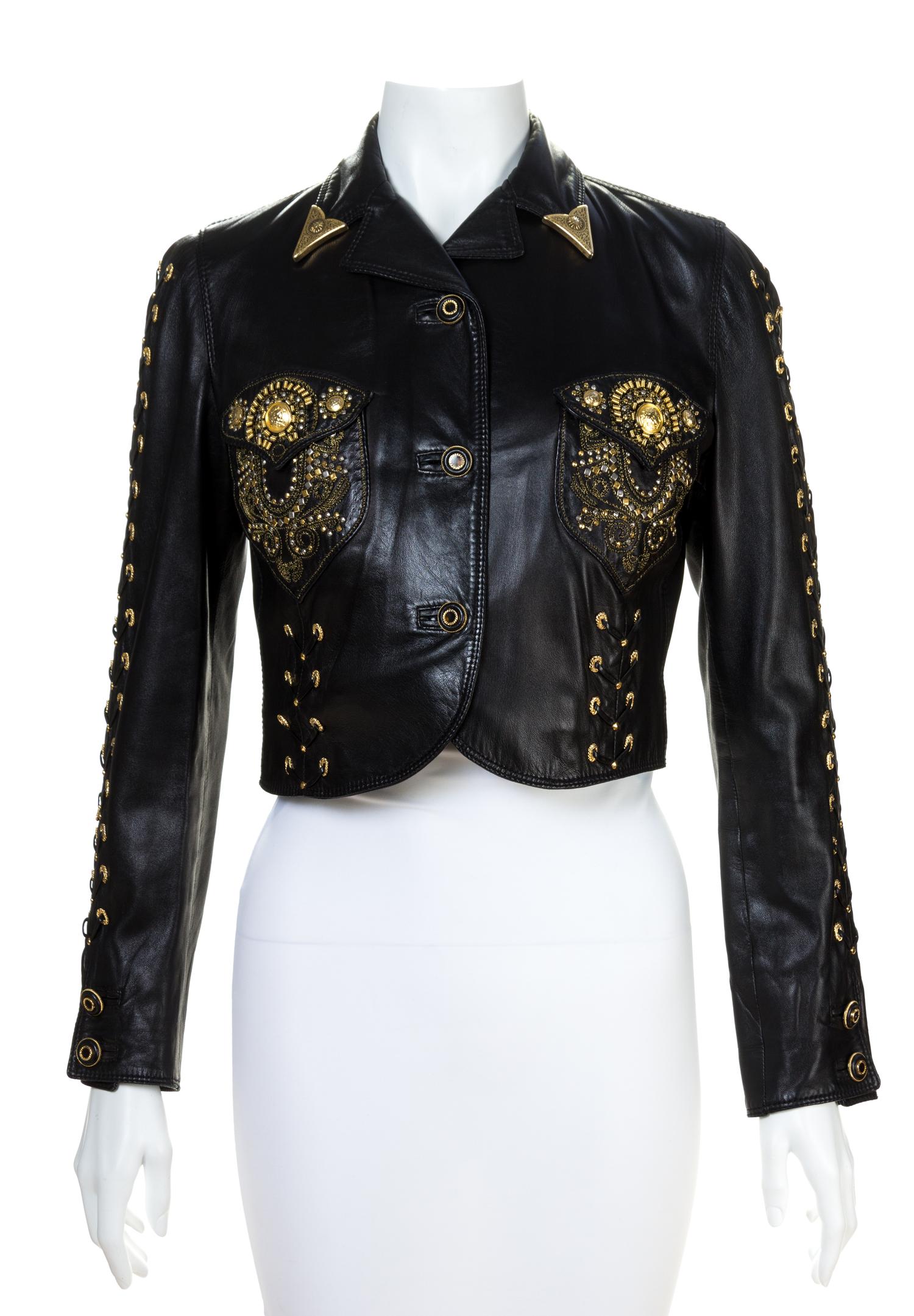 A Gianni Versace Black Leather Cropped Jacket,