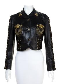 A Gianni Versace Black Leather Cropped Jacket,