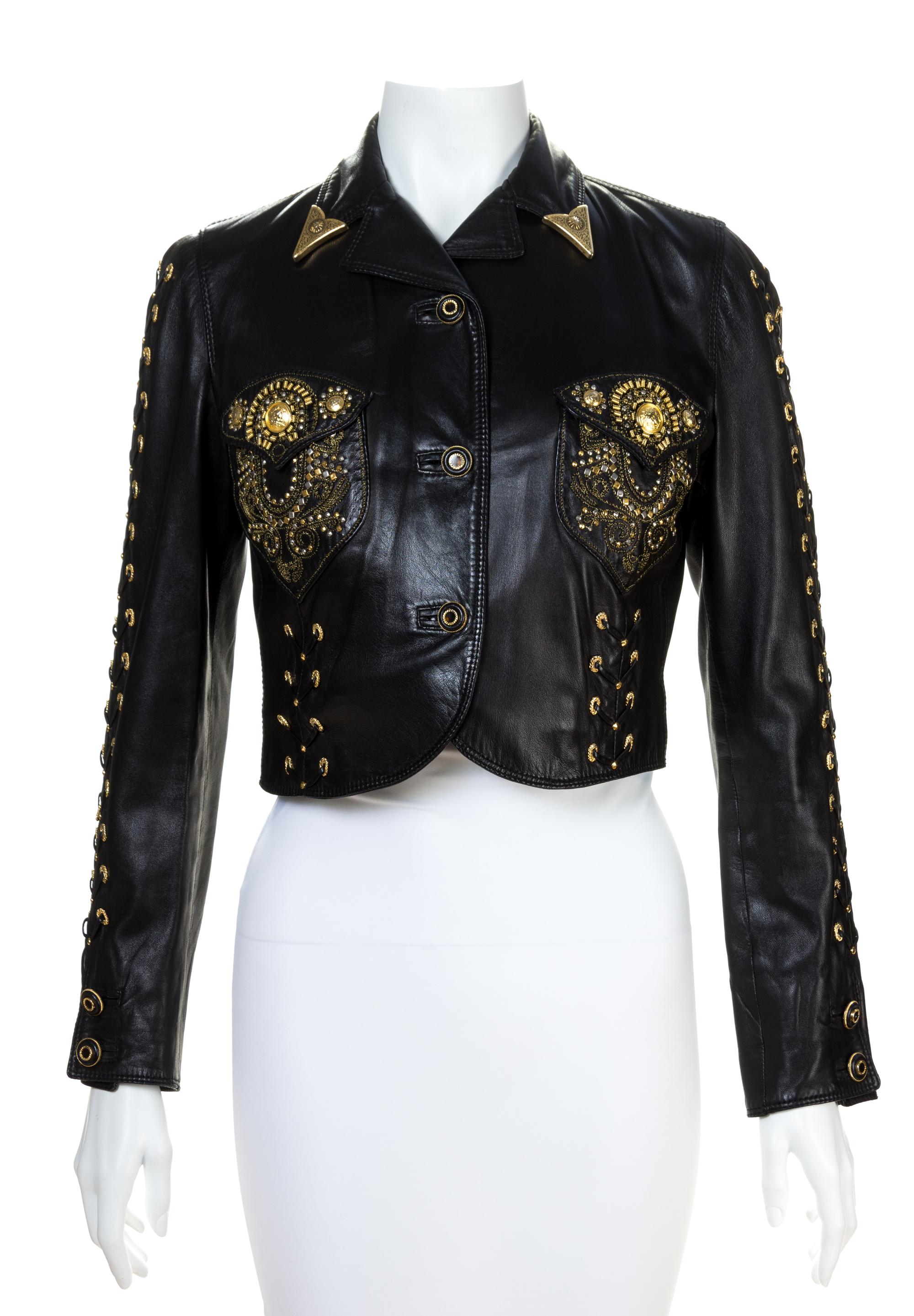 A Gianni Versace Black Leather Cropped Jacket,
