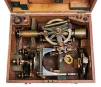 An English Brass Transit Theodolite Length of scope 14 inches. — TROUGHTON & SIMMS, LONDON, RETAILED BY GEORGE FINDLAY & CO. LTD., CAPE TOWN, 19TH CENTURY