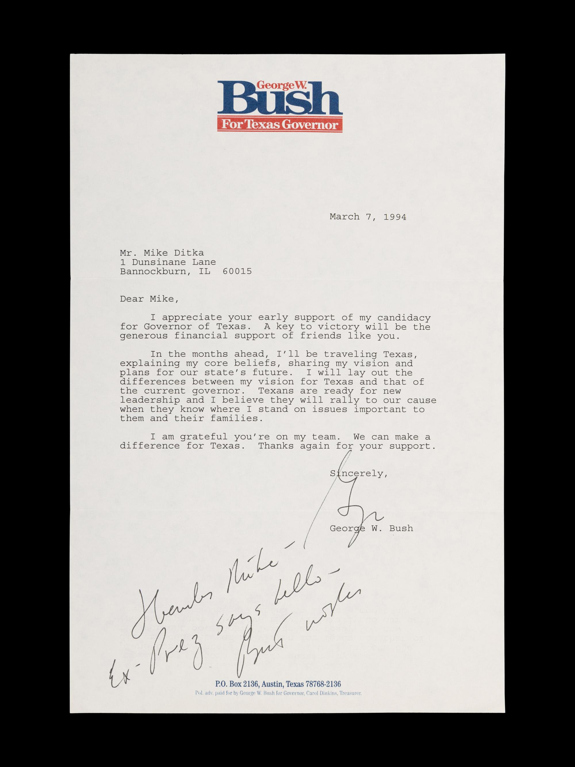 A George W. Bush Signed Letter to Mike Dikta
