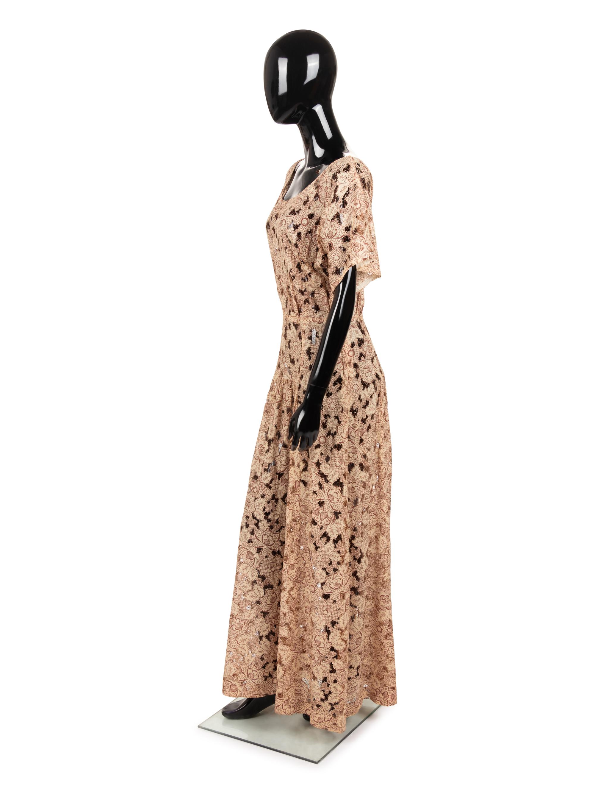 Silk Crepe on Crochet Net Dress, 1930s