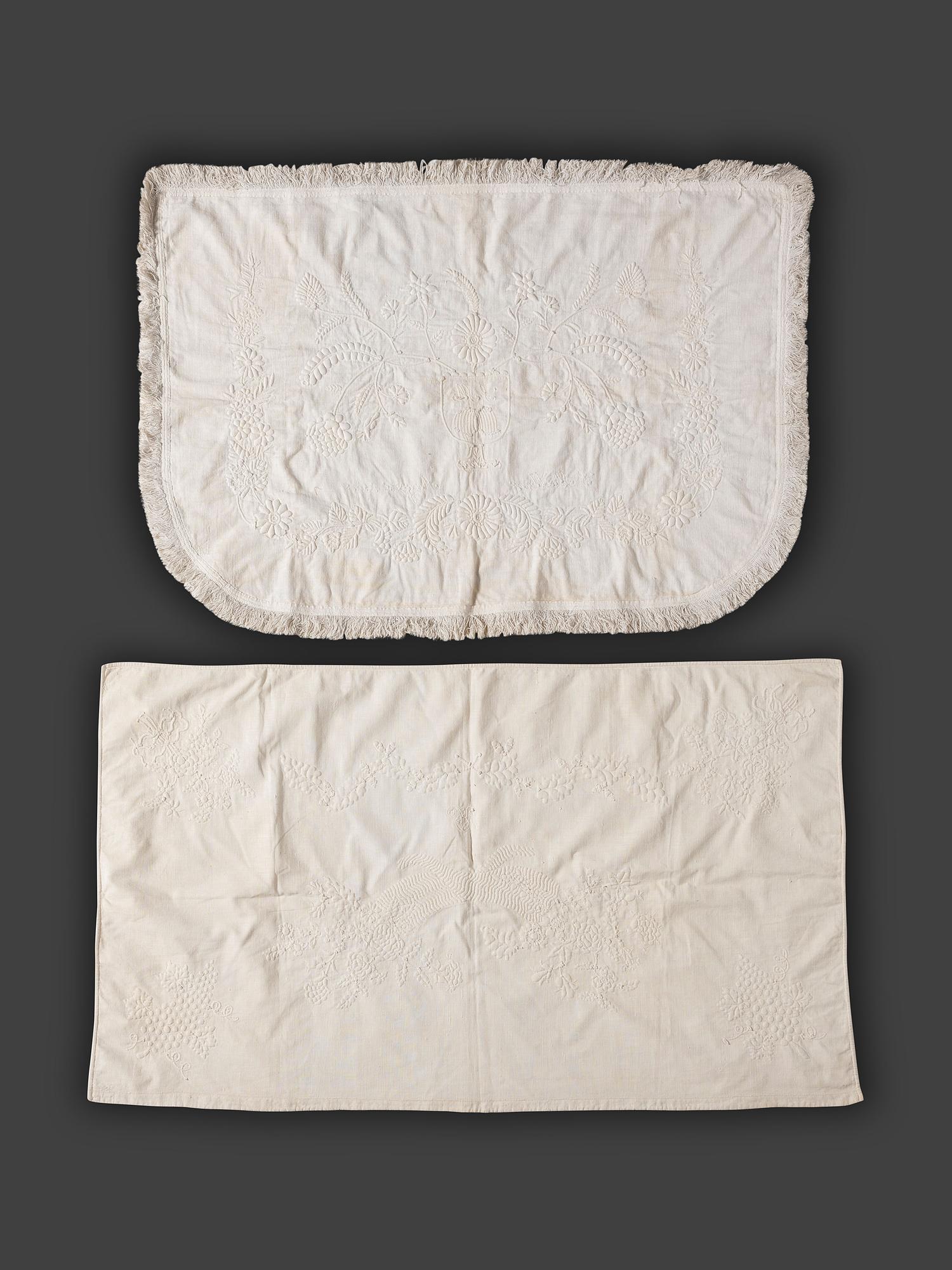 Six Trapunto and Whitework Embroidered Cotton and Linen Textiles