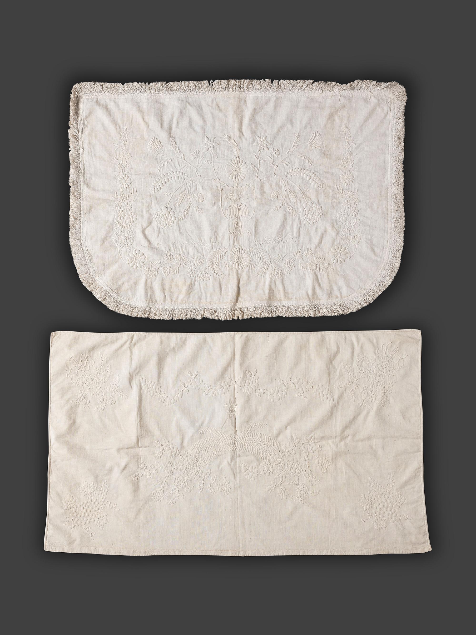Six Trapunto and Whitework Embroidered Cotton and Linen Textiles
