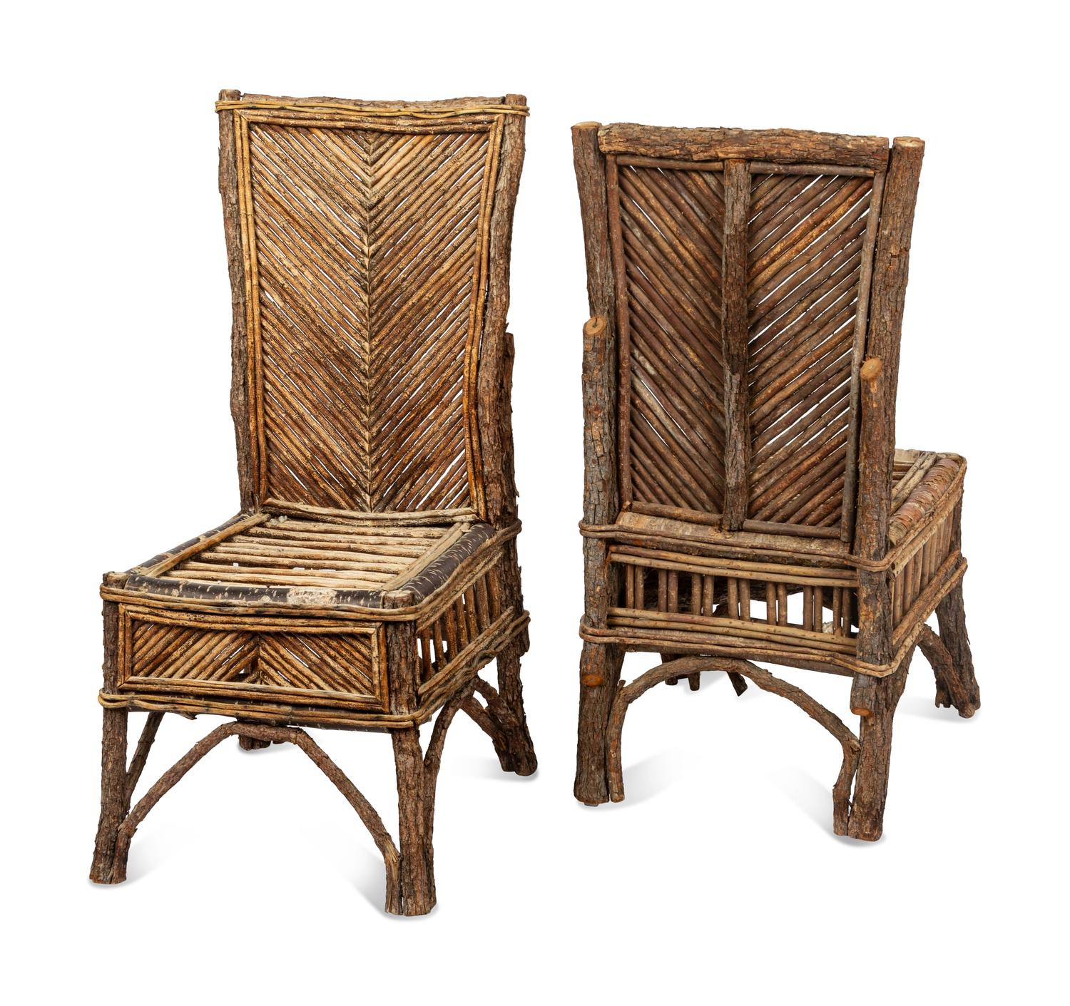 A Pair of Rustic Birch Side Chairs