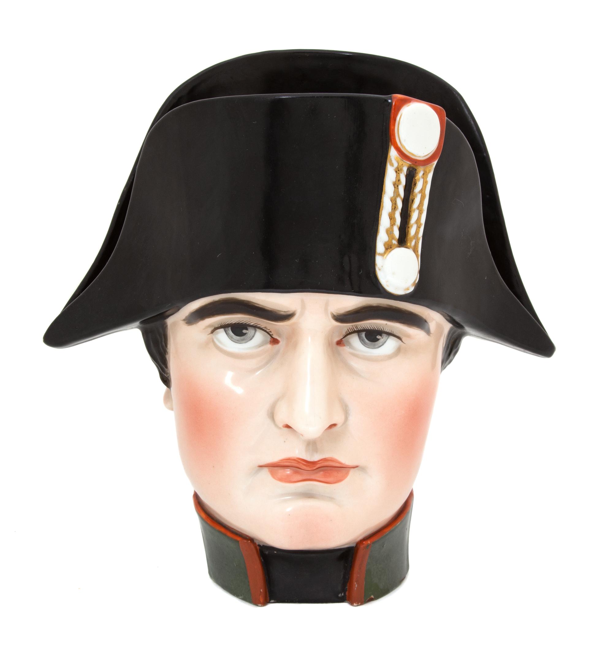 A Large Polychromed Porcleain Napoleon Head Tobacco Jar Height 7 1/2 inches. — 19TH CENTURY
