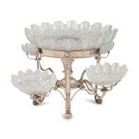 A Sheffield Plate Epergne with Cut Glass Bowls