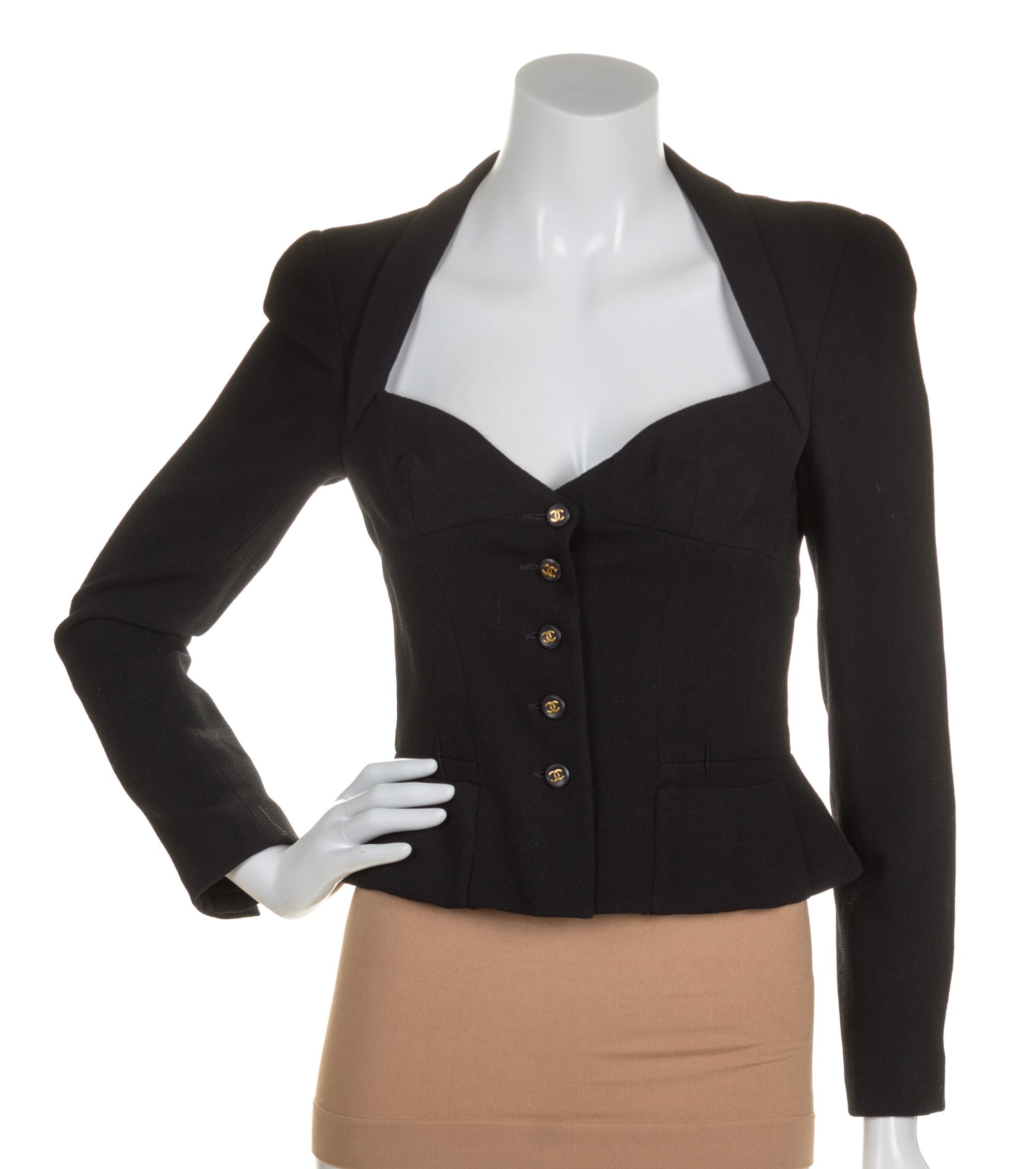 A Chanel Black Wool Jacket, Size 38.