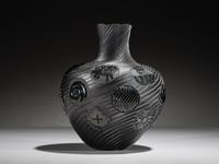 Micaceous Blackware Swirling Pottery Jar, Collaboration