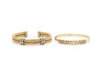 TWO YELLOW GOLD AND DIAMOND BRACELETS