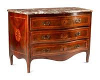An Italian Walnut and Marquetry Marble-Top Commode