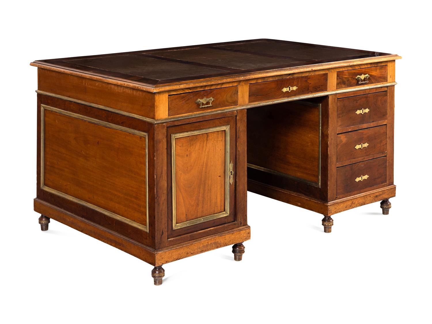 A Biedermeier Style Gilt-Metal Mounted Walnut Partner's Desk