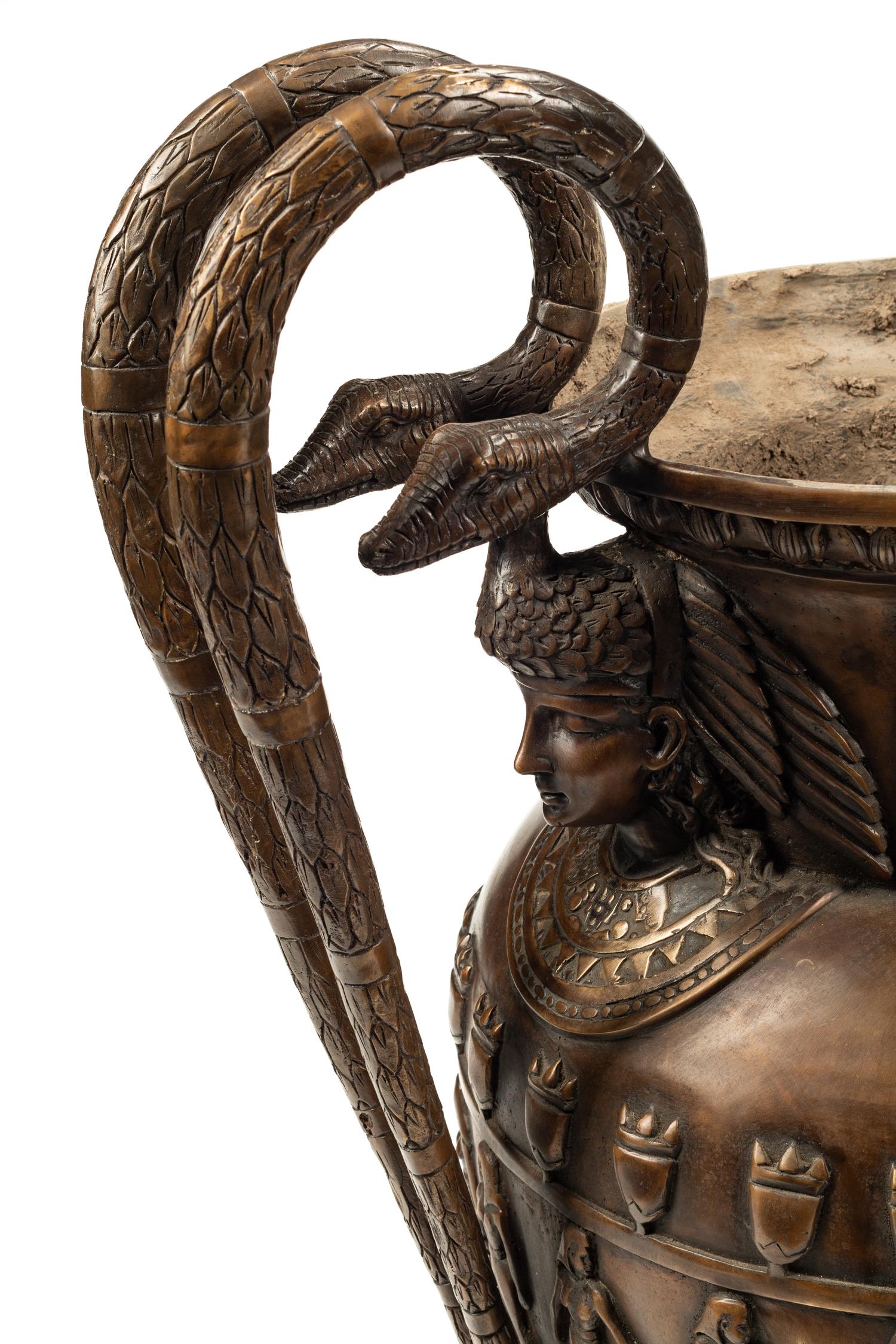 A Pair of Large Egyptian Revival Style Bronze Vases