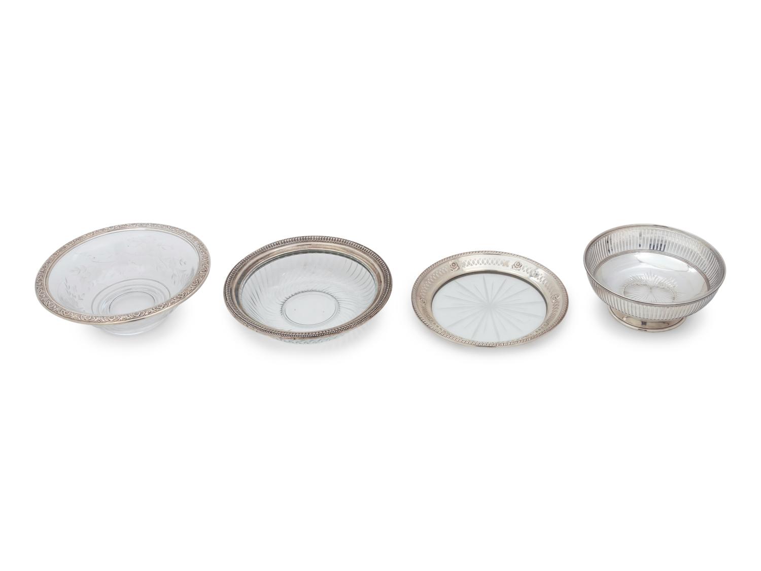 Four Silver Mounted Glass Dishes
