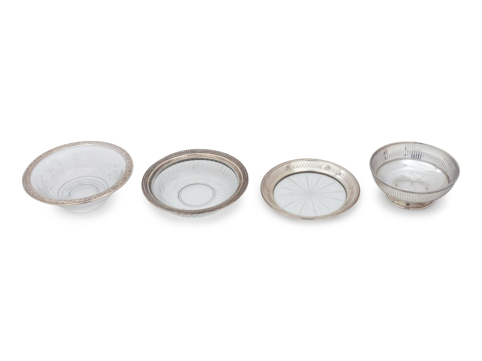 Four Silver Mounted Glass Dishes
