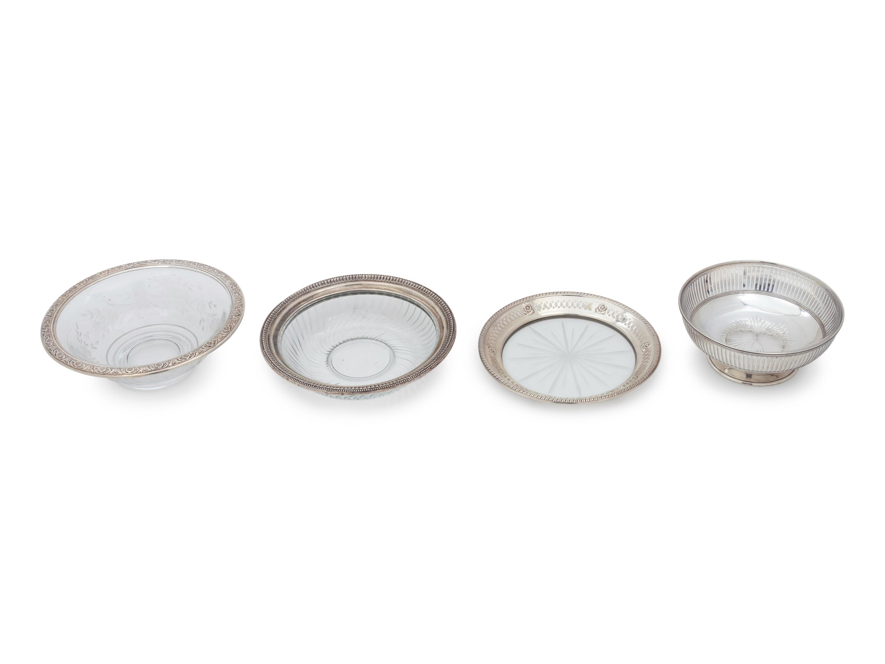 Four Silver Mounted Glass Dishes